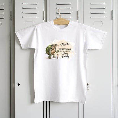 Nahaufnahme des witzigen Spruchs mit Schildkröte in der Mitte