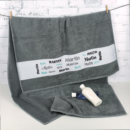Handtuch mit Namen Badetuch grau