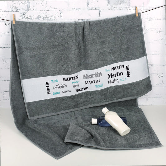 Handtuch mit Namen Badetuch grau