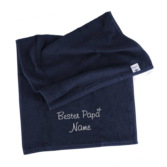 Bester Papa - nachtblaues Handtuch mit Name