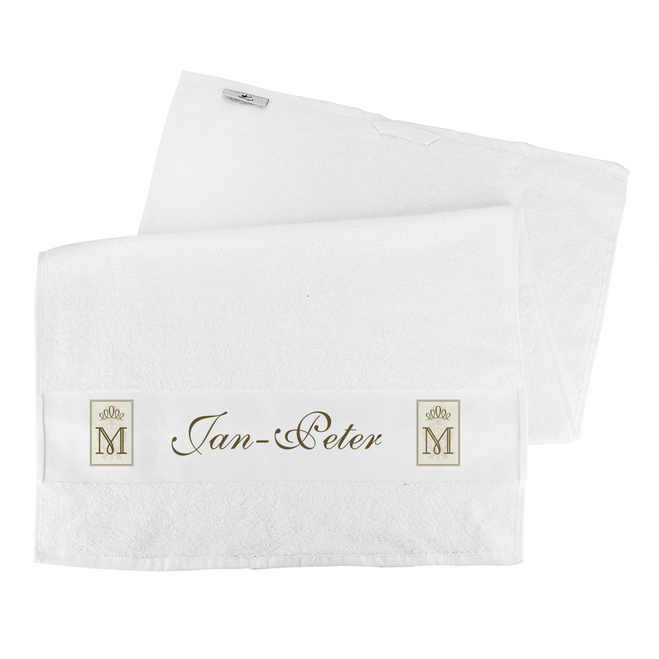 weisses Handtuch mit Name und Initale