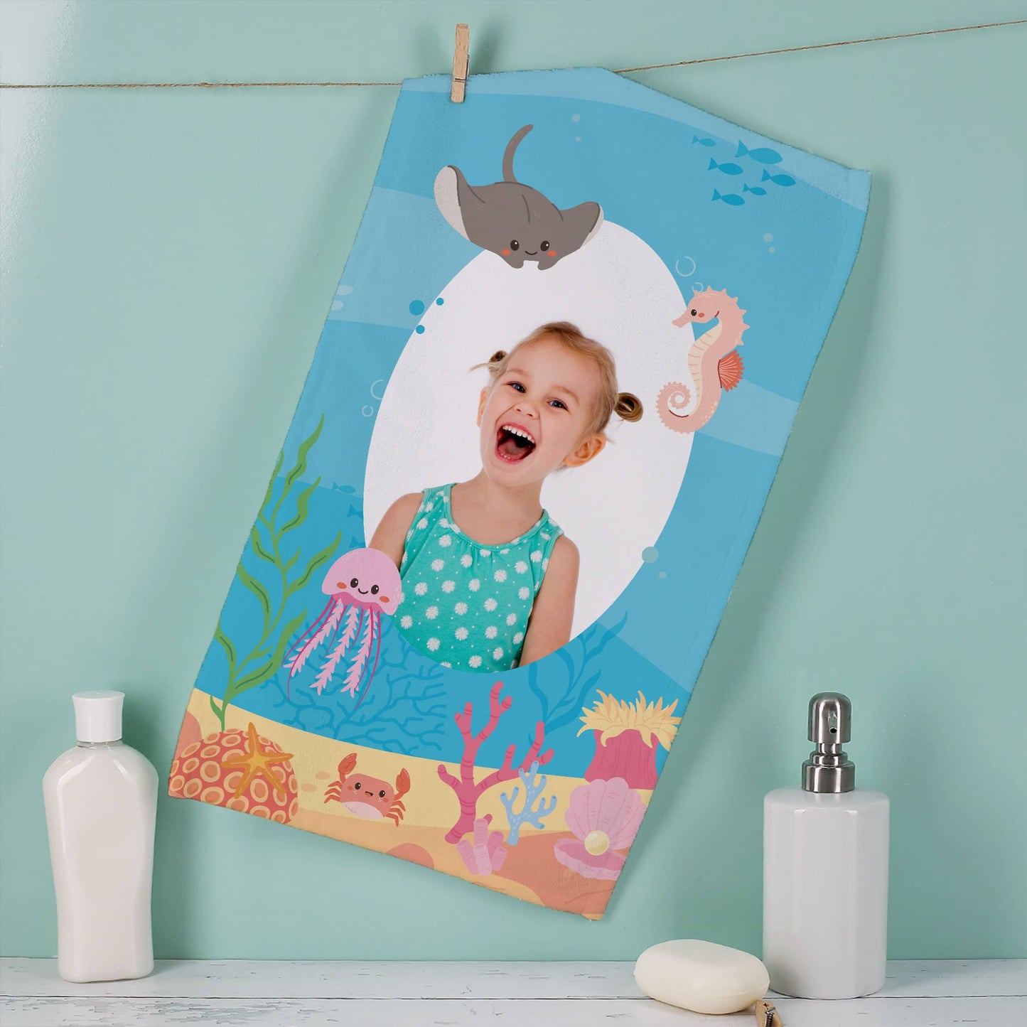 Handtuch mit Unterwasserwelt und Foto in 3 Größen