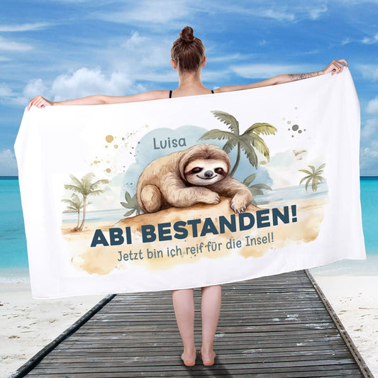 ABI - Badetuch mit Faultier, Name und Wunschtext, 180x100cm