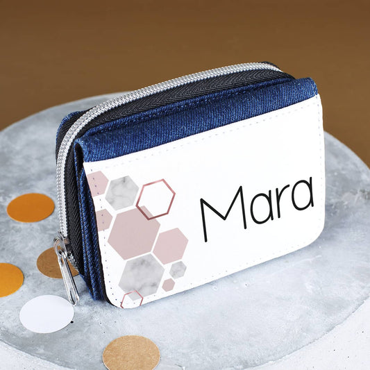 Geldbörse für Mädchen in Jeansoptik mit rosé Elementen und Name