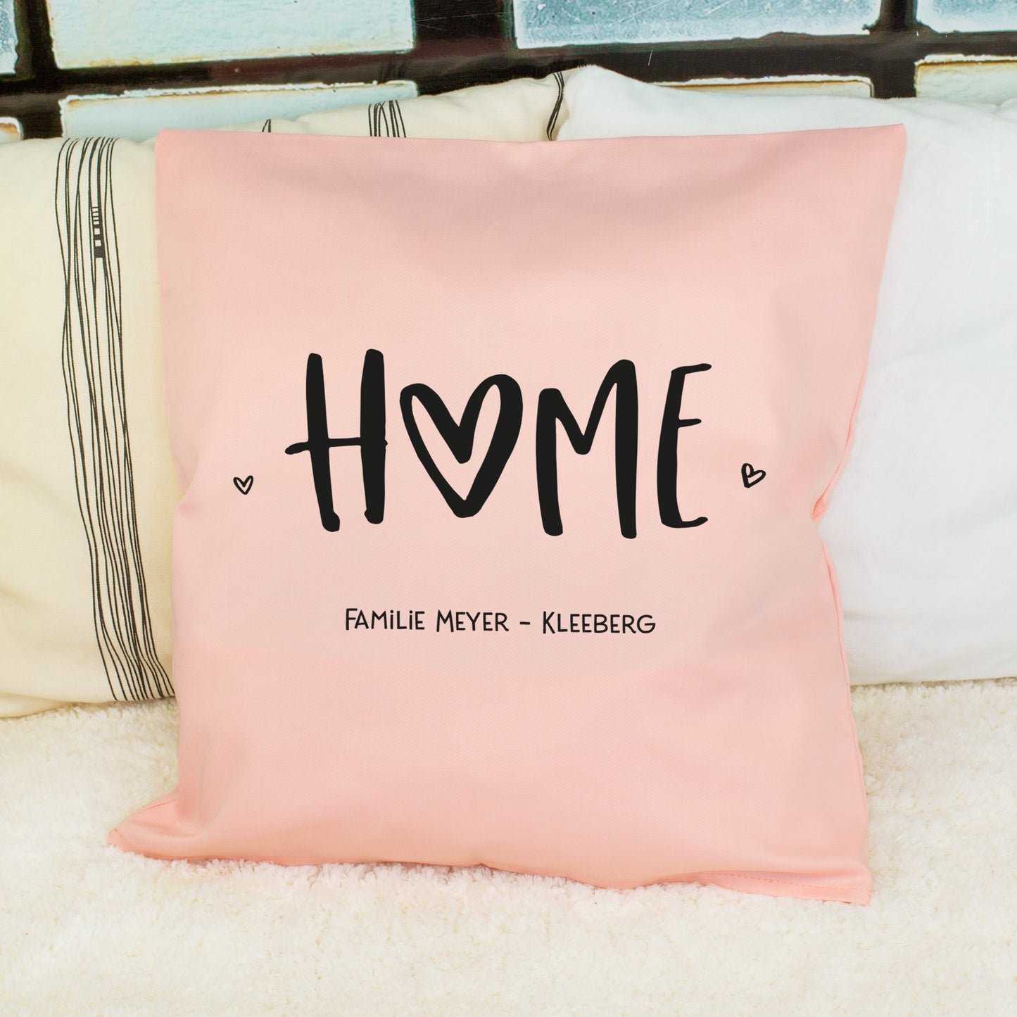 Rosa HOME Kissen mit Wunschtext Familie Meyer Kleeberg als personalisierte Zuhause Deko