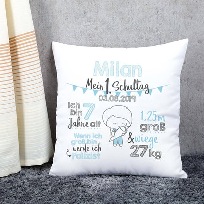 Meilenstein-Kissen zur Einschulung für Jungen