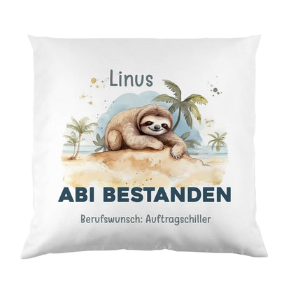 ABI & Schulabschluss - Geschenk - Kissen mit Faultier, Name und Wunschtext