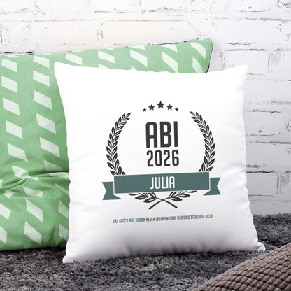 Glückwunsch-Kissen zum Abitur mit Name und Wunschtext