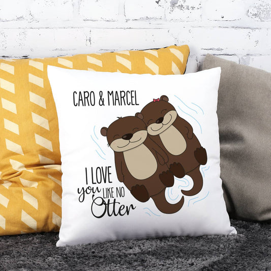 Kissen "I love you like no Otter" mit Otterpaar und Wunschnamen