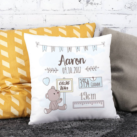 Geburtskissen mit Teddy und Angaben