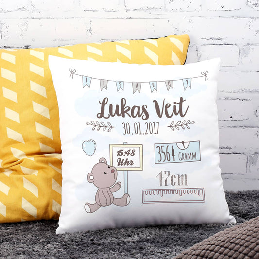 Kissen bedruckt mit Geburtsangaben