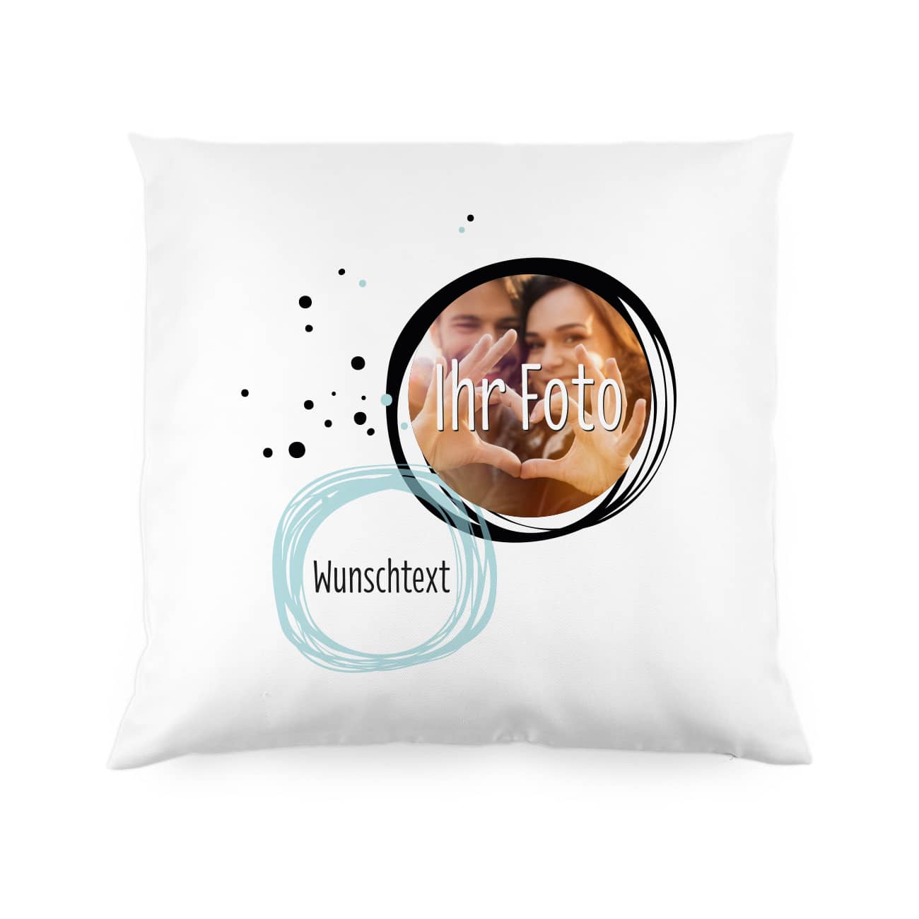 Weißes Kissen mit Ihrem Foto und Wunschtext