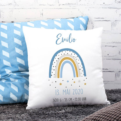 Kissen mit Regenbogen zur Geburt für Jungen