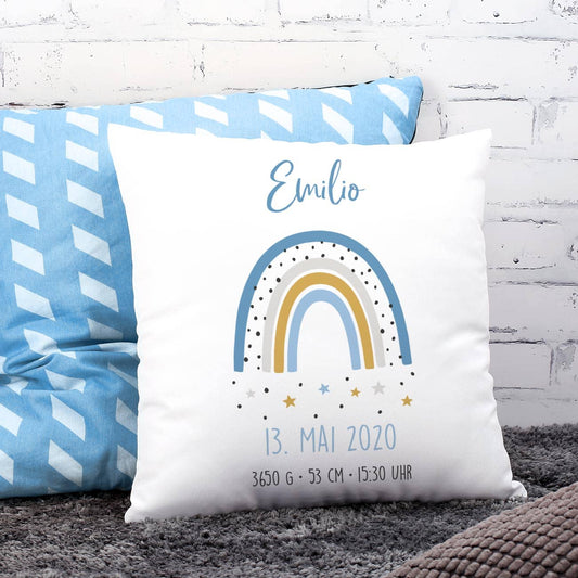 Kissen mit Regenbogen zur Geburt für Jungen