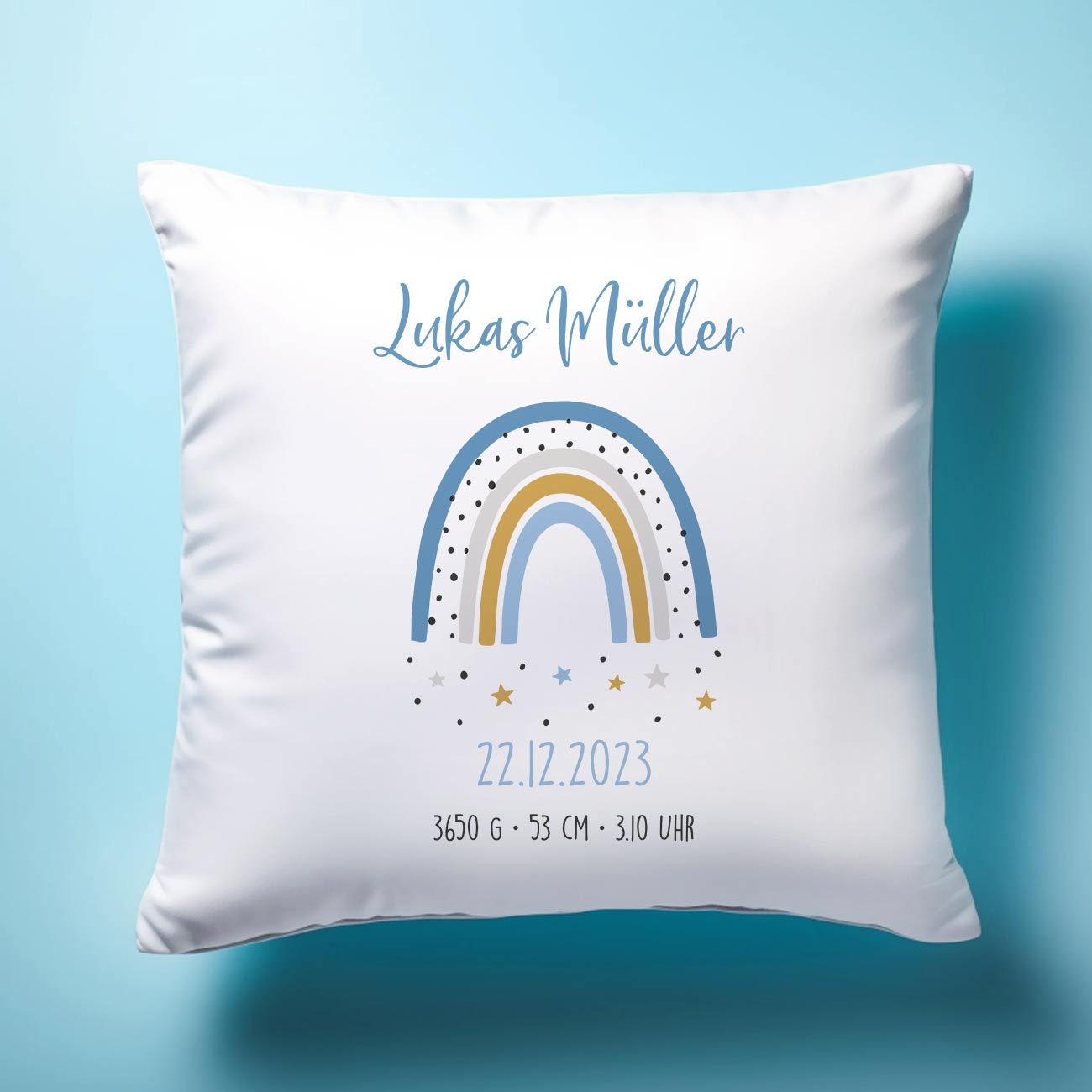 Namenskissen für Babys mit Regenbogen