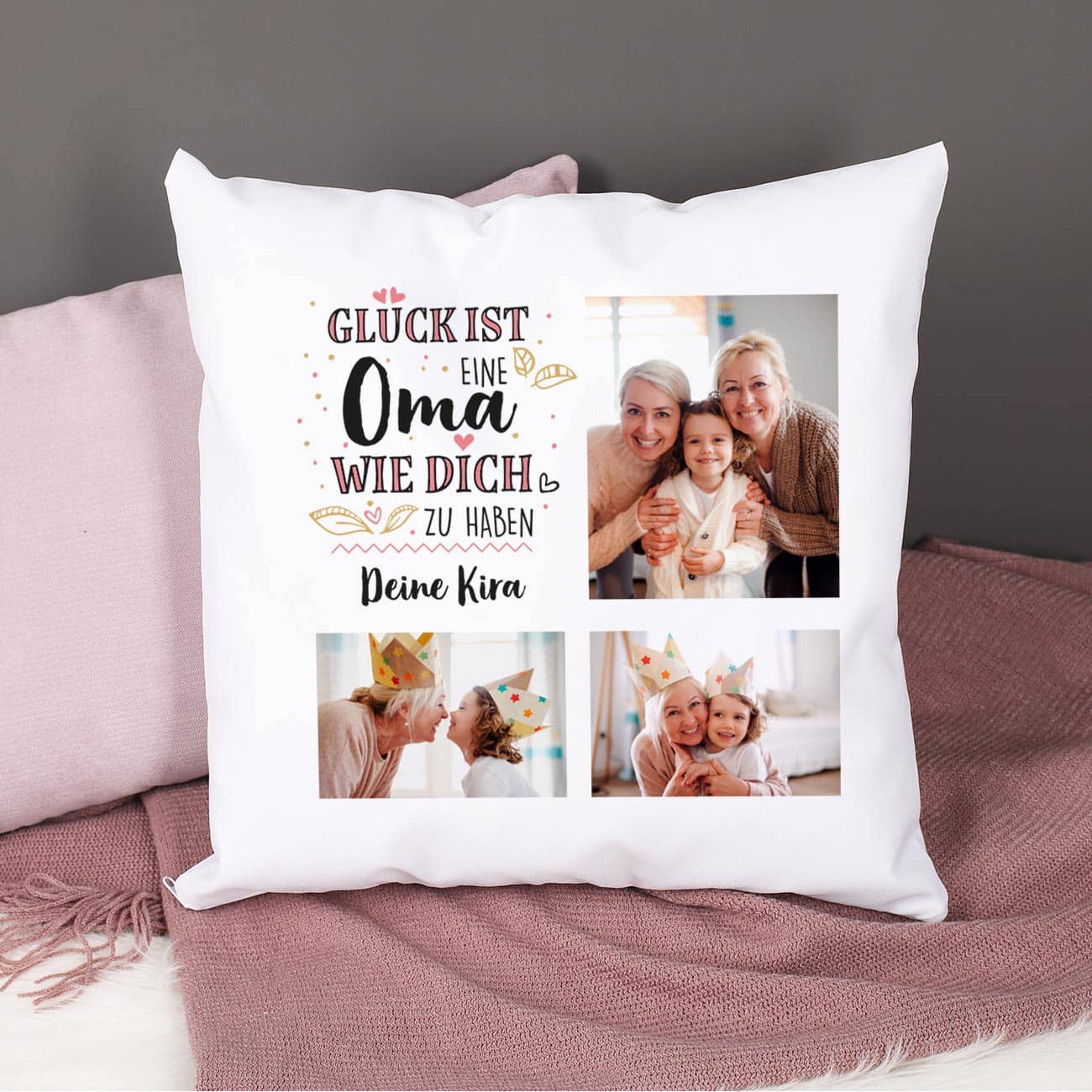 Glück ist eine Oma wie dich zu haben - Fotokissen mit Wunschtext