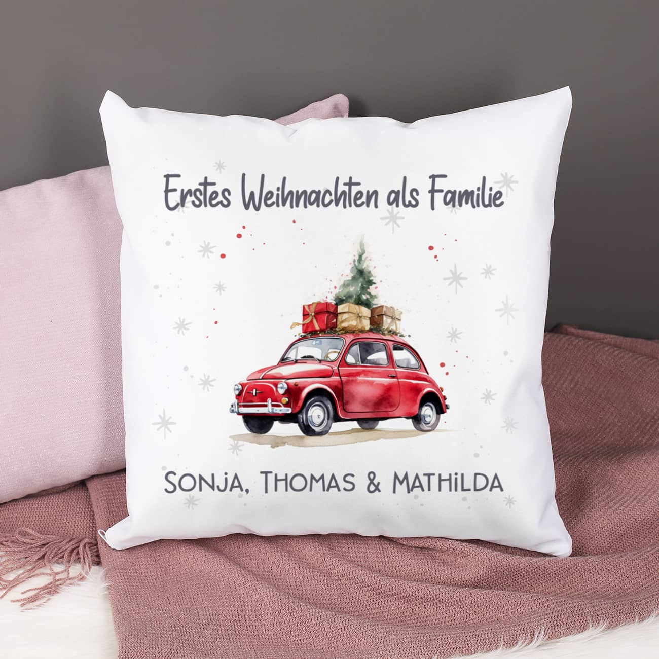 Weihnachtskissen mit Ihrem Text & Fiat 500