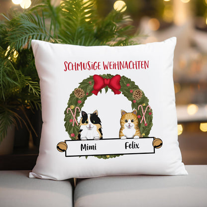 Kissen mit weihnachtlichem Katzenmotiv - 1 bis 3 Katzen möglich