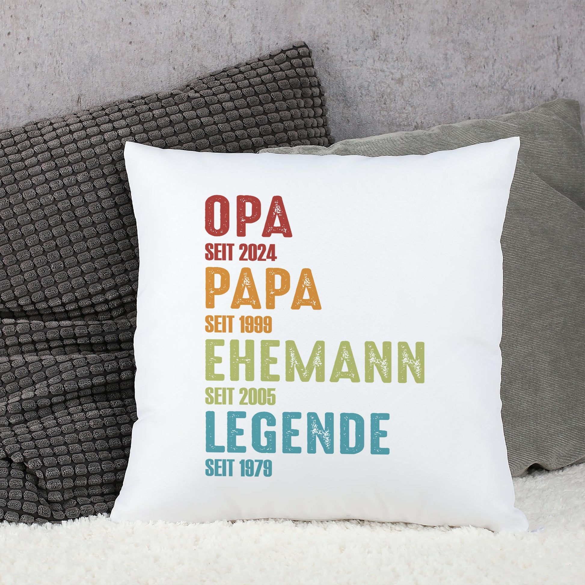 Weißes Kissen mit individuellem Druck Opa Papa Ehemann Legende als Geschenk für Vatertag oder Geburtstag