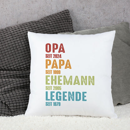 Weißes Kissen mit individuellem Druck Opa Papa Ehemann Legende als Geschenk für Vatertag oder Geburtstag