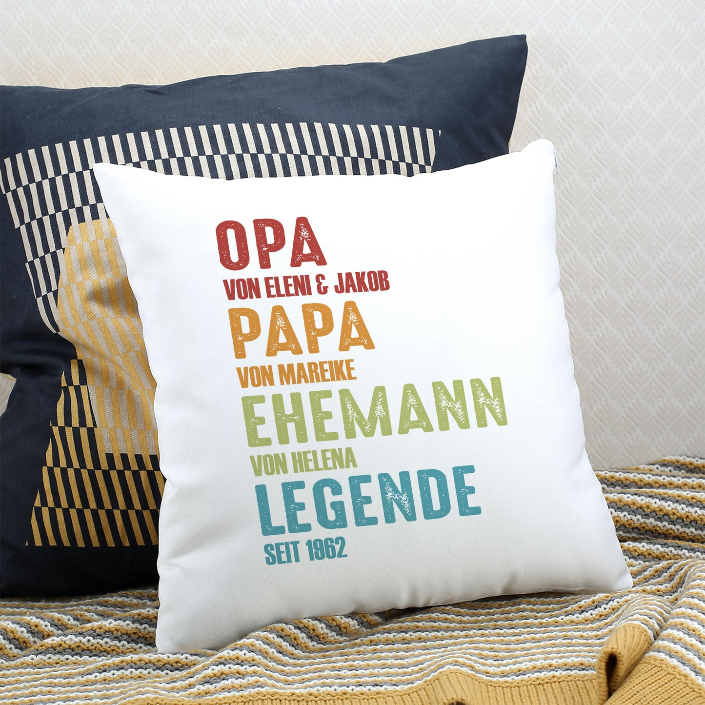 Personalisiertes Kissen mit Wunschtext unter jeder Zeile Opa Papa Ehemann Legende als modernes Dekokissen