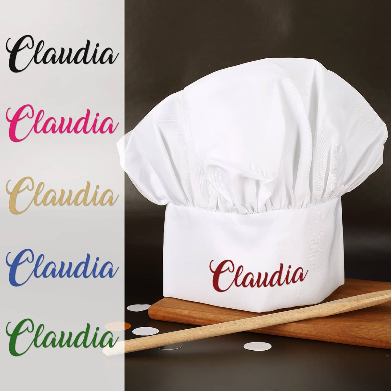 Bestickte Kochmütze mit verschiedenen Stickfarben zur Auswahl