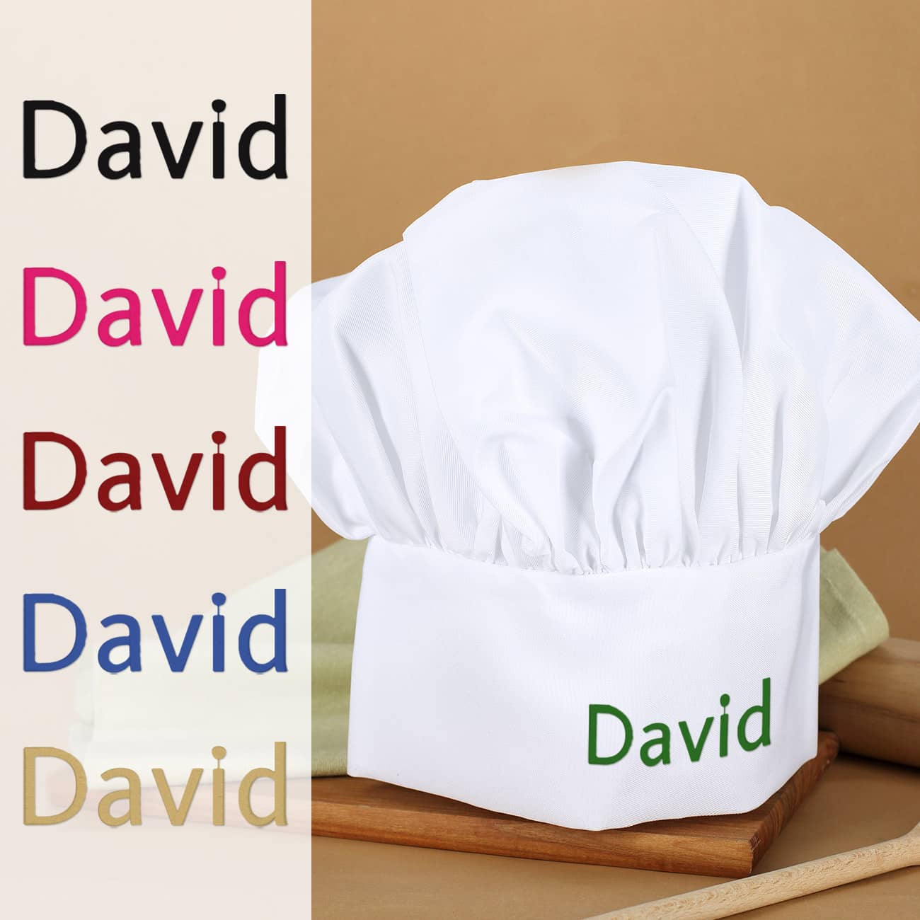 Kochmütze mit Ihrem Wunschnamen in verschiedenen Farben bestickt
