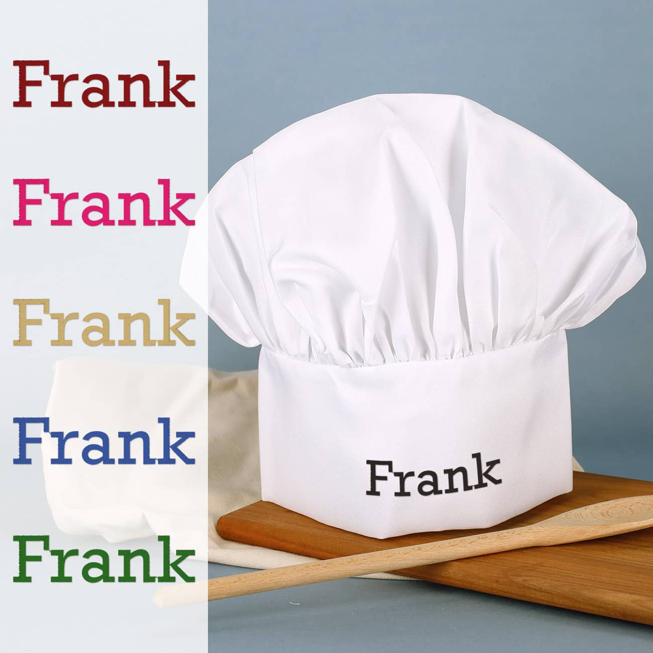 Kochmütze mit Ihrem Wunschnamen und einer Stickfarbe nach Wahl gestaltet