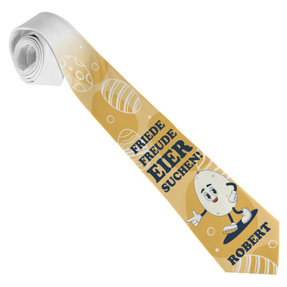 Oster-Krawatte mit Wunschname und Spruch „Friede, Freude, Eier suchen!“