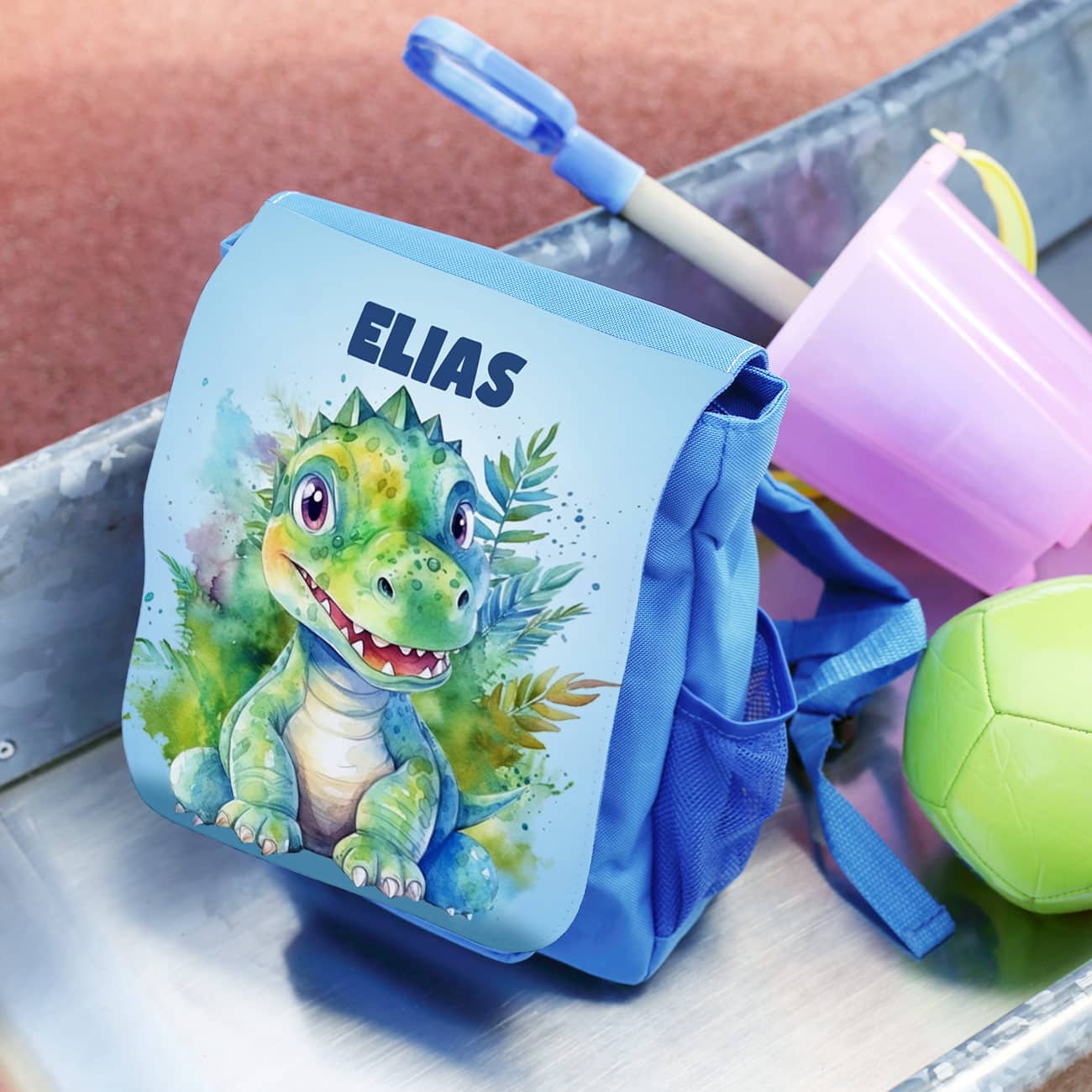Kinderrucksack mit Dino und Name