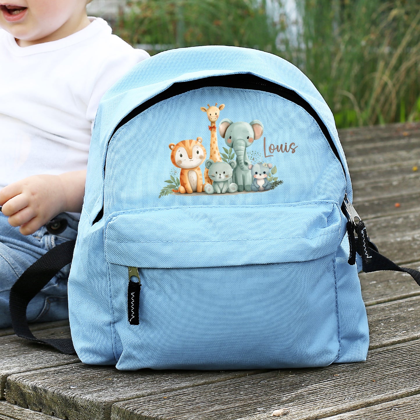 Kinderrucksack mit Tiermotiven in Blau für Jungen | Modell: Safari