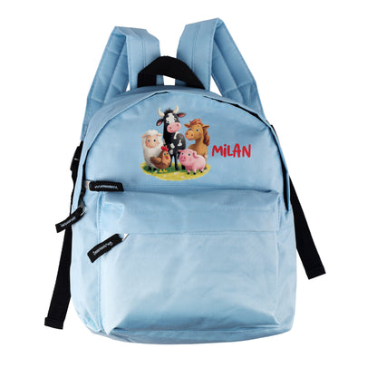 Kinderrucksack mit Tiermotiven in Blau für Jungen | Modell: Bauernhof