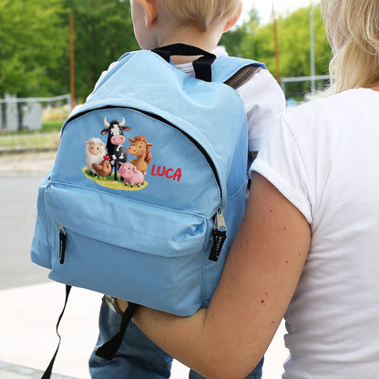 Kinderrucksack mit Tiermotiven in Blau für Jungen | Modell: Bauernhof
