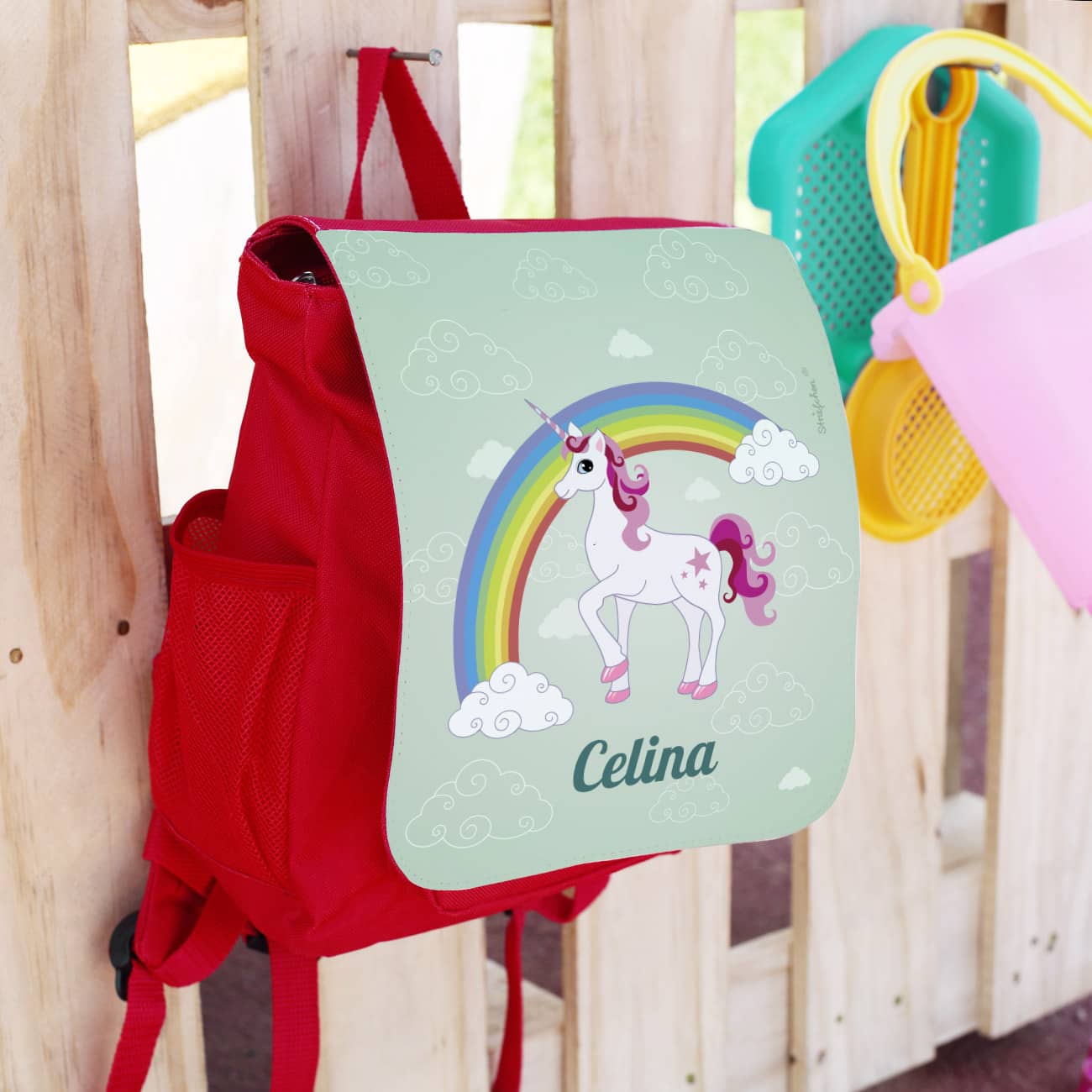 Kindergartentasche mit Einhornmotiv und dem Namen des Kindes