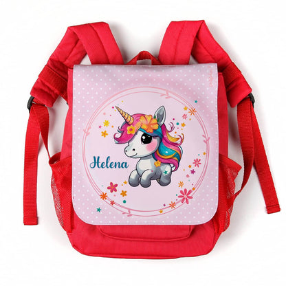 Roter Kinderrucksack mit Einhorn und Name