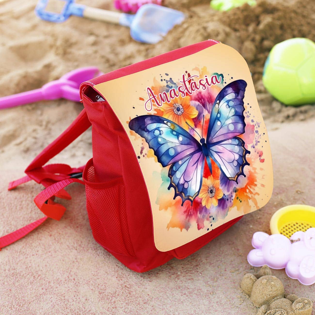 Kinder-Rucksack mit Schmetterlingen und Name
