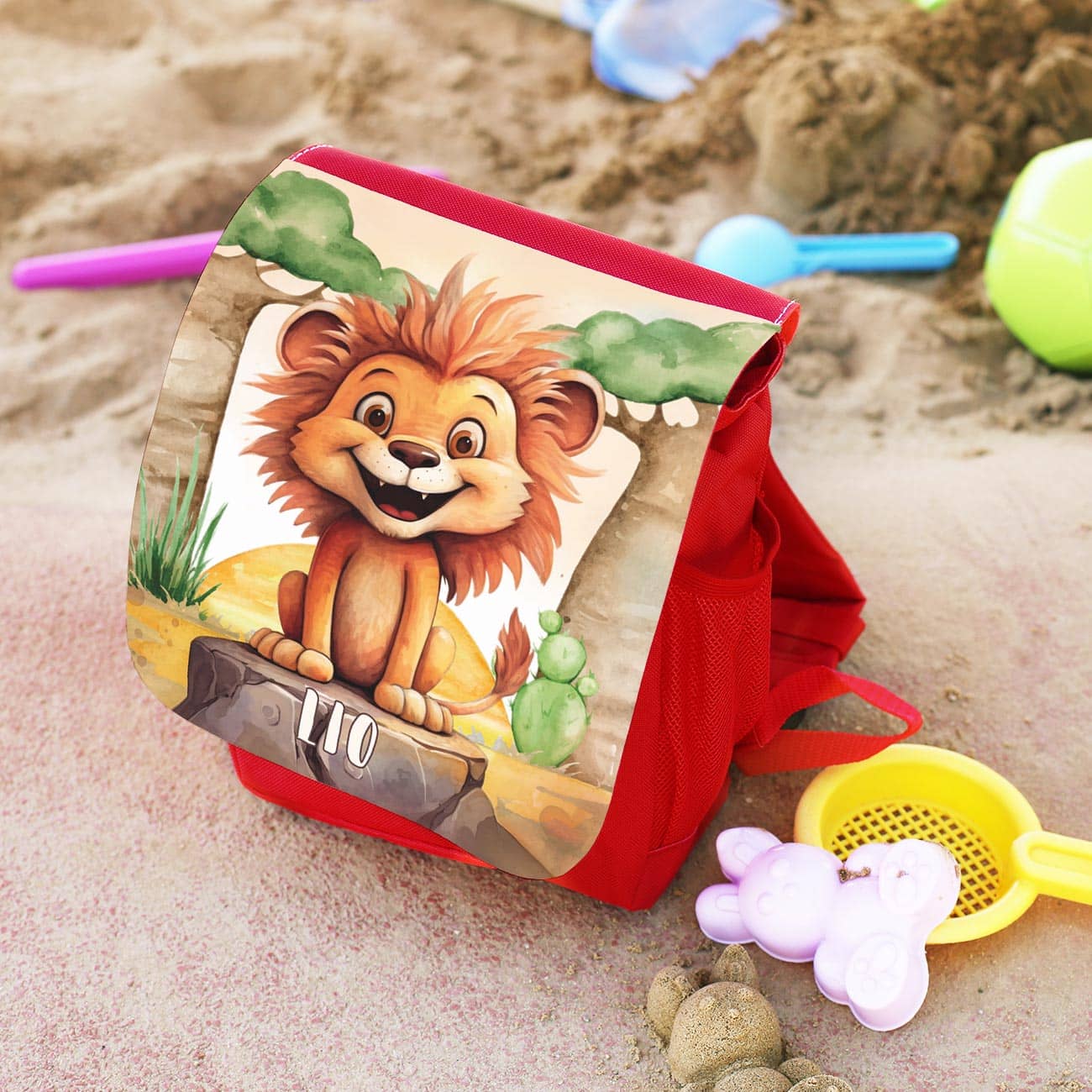 Kindergartenrucksack Löwe in Rot mit Name personalisiert