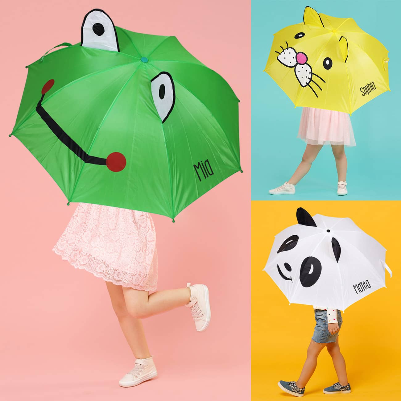 Tierregenschirm für Kinder als Frosch, Panda oder Katze