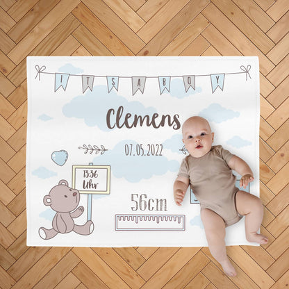 Personalisierte Baby Kuscheldecke mit blauen Farben