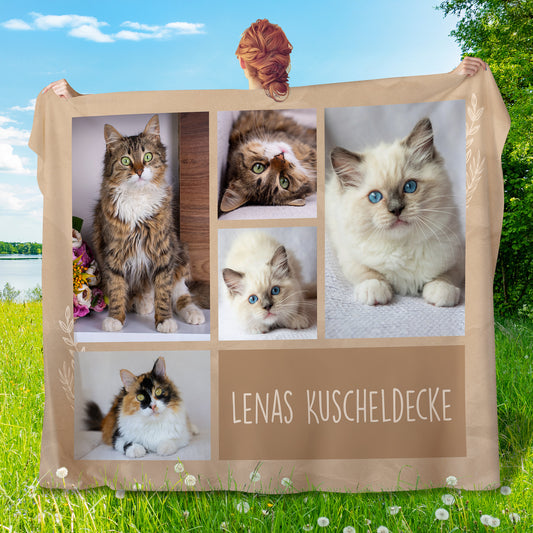 Personalisierte XXL Kuscheldecke mit 5 Foto & Wunschtext | Sherpadecke 150x200cm