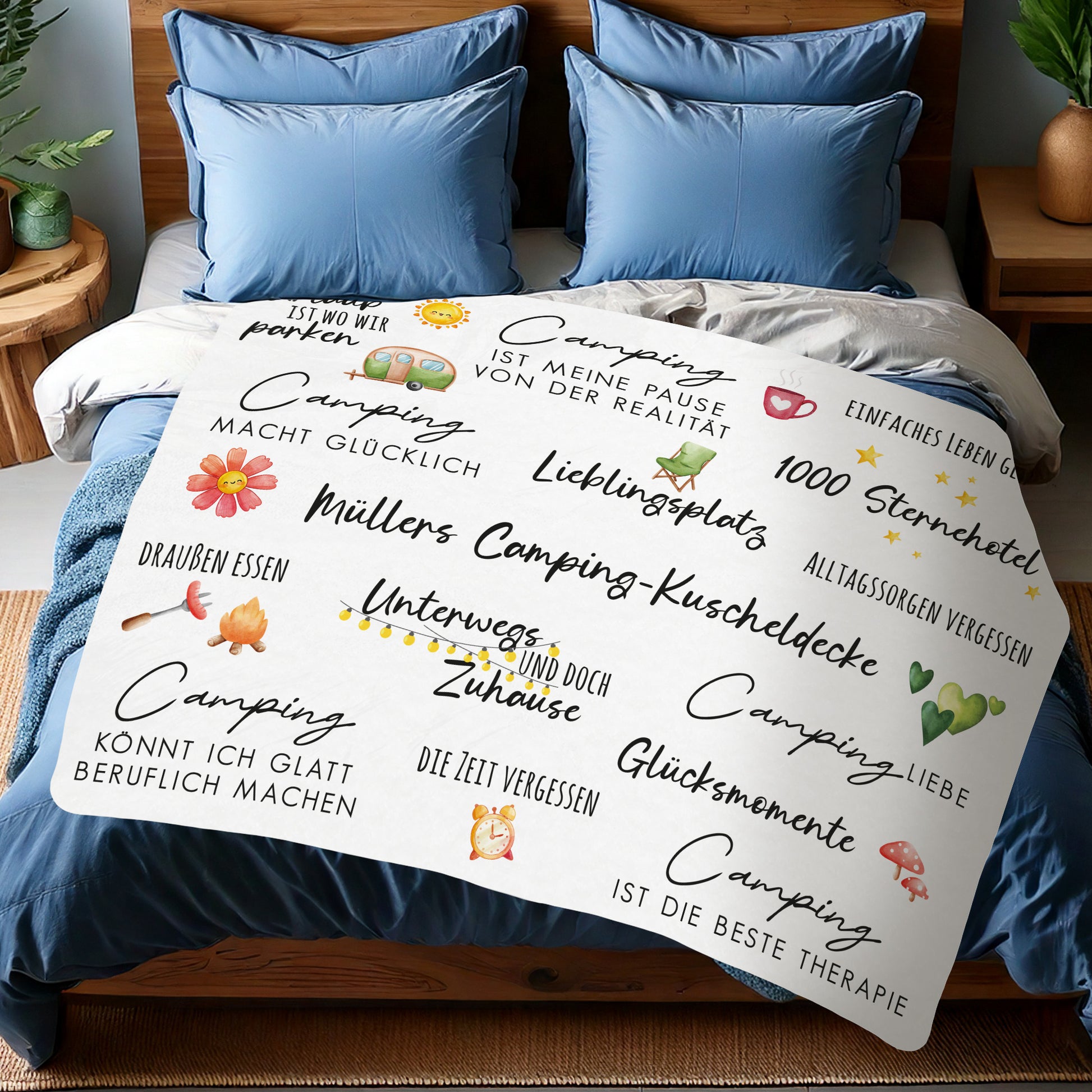 Große Campingdecke mit individuellen Sprüchen – weich, warm und maschinenwaschbar