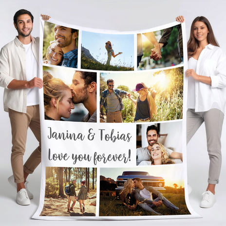 XXL Kuscheldecke personalisiert mit 8 Fotos & Text | Sherpadecke | Geschenk für Familie & Freunde