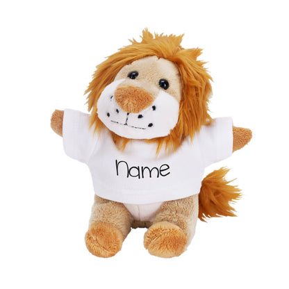 Kuscheltier Löwe mit kleinem T-Shirt mit Name bedruckt
