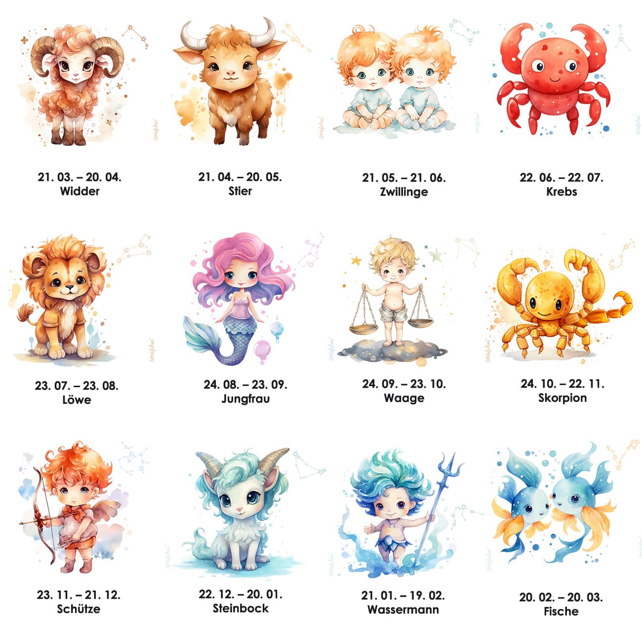 Weiß/rosa Lätzchen mit Sternzeichen, Name und Datum