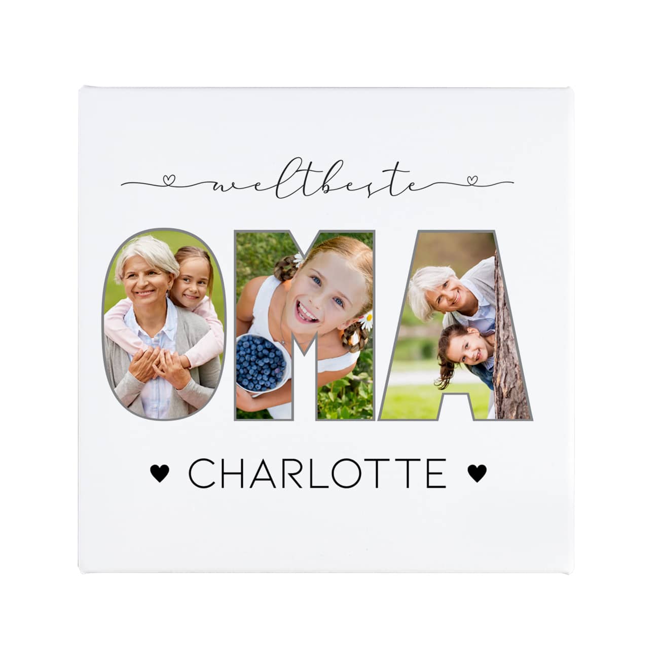 Foto-Leinwand - weltbeste Oma - mit 3 Bildern & Wunschtext, 20x20 cm
