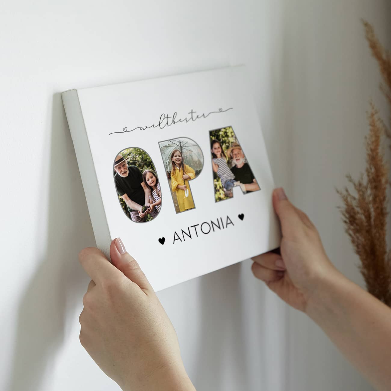 Fotoleinwand - weltbester Opa - mit 3 Bildern & Namen der Enkel, 20x20 cm