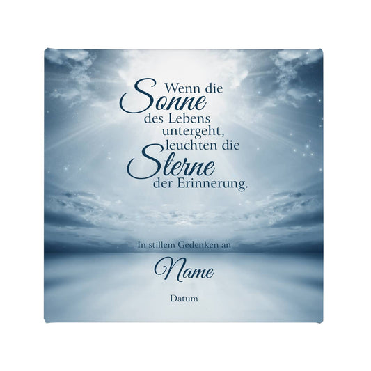 Gedenkleinwand mit Spruch, Name und Datum - 20 x 20