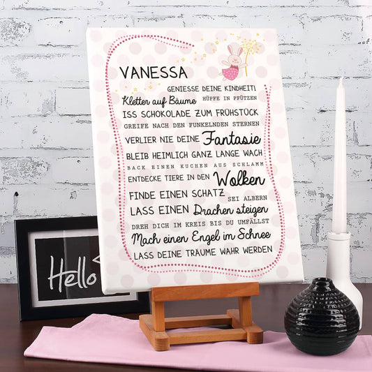 Leinwand für Mädchen bedruckt mit Name und Spruch