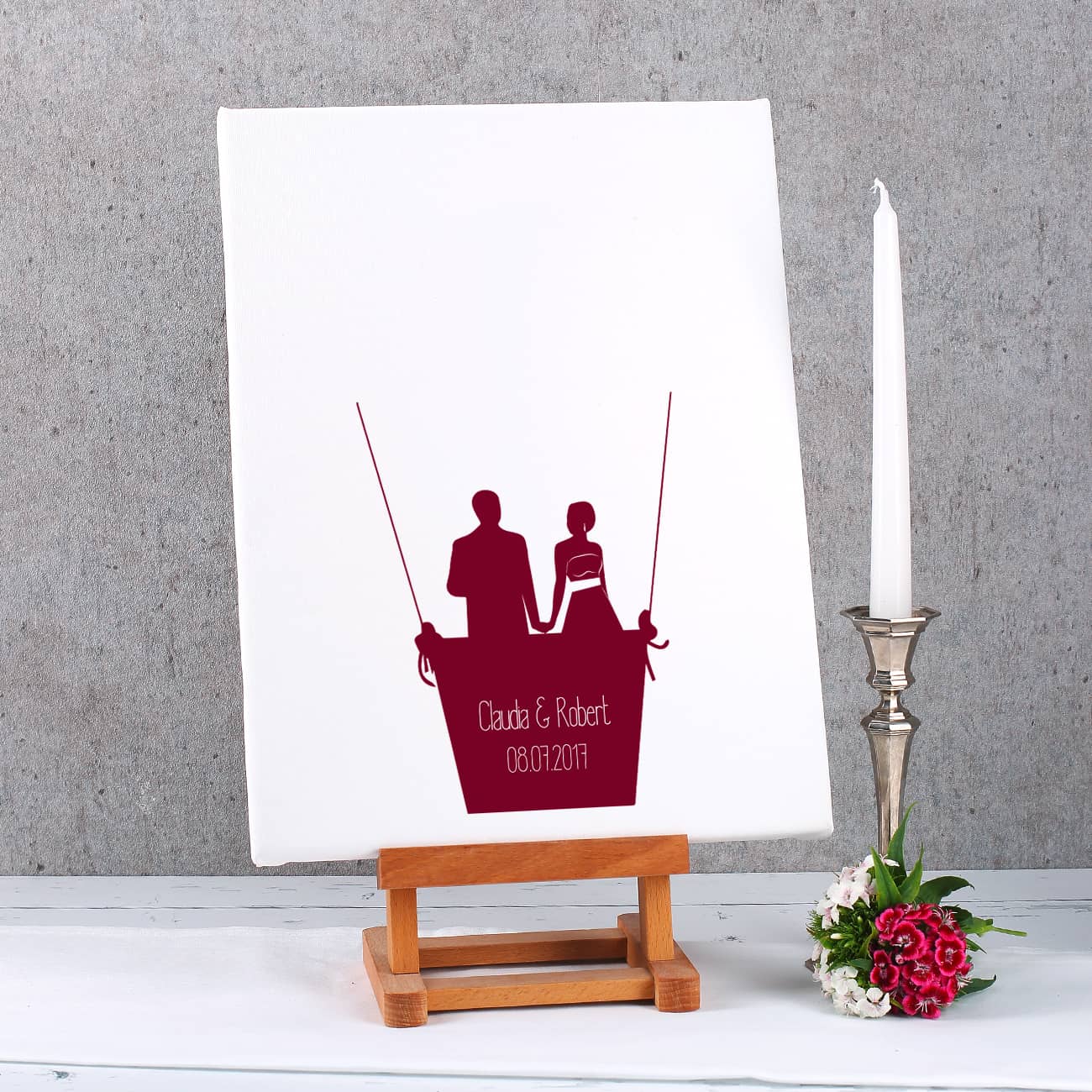 weiße Leinwand mit Heißluftballon-Motiv