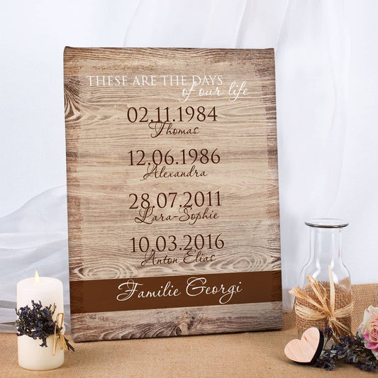 Leinwand mit vier wichtigen Daten Ihrer Familie